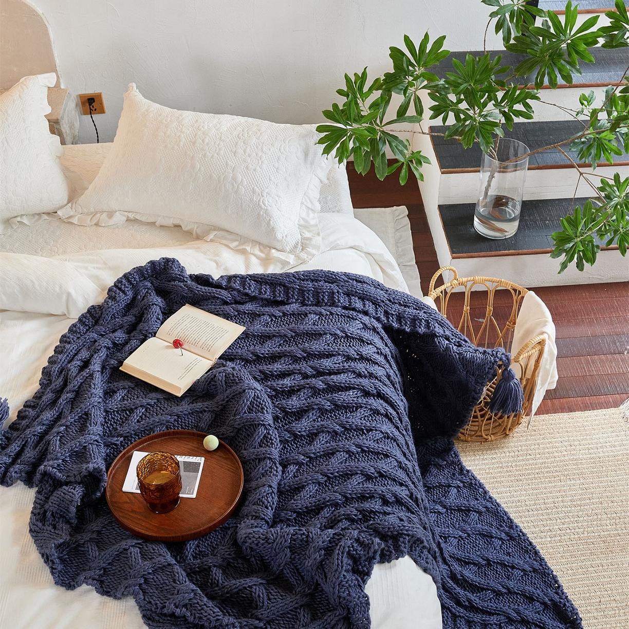 91家纺网 家纺一手货源 找家纺 暖绵绵家纺 2025新款柔软舒适立体编制针织毯-索尔曼 索尔曼-蓝色