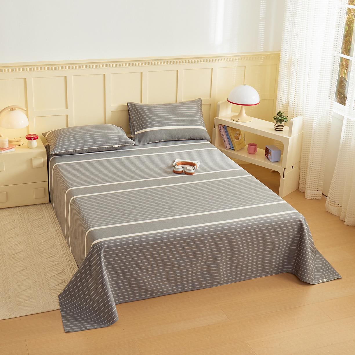 91家纺网 家纺一手货源 找家纺 青泽家纺 2025新款原棉标老粗布系列床单三件套 时尚条格