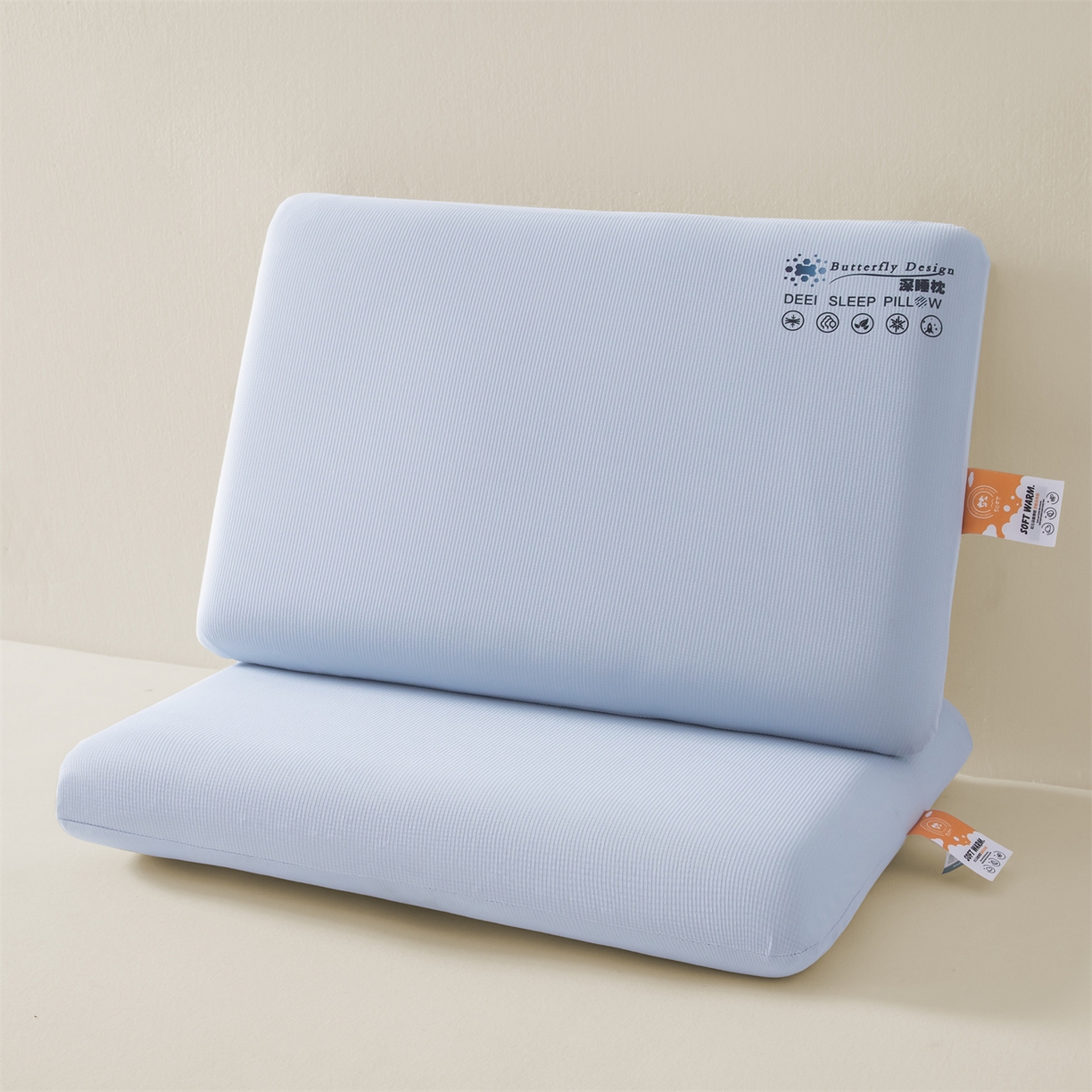 91家纺网 家纺一手货源 找家纺 麦肯锡 2025新款格纹简约深睡记忆枕枕头枕芯 蓝色