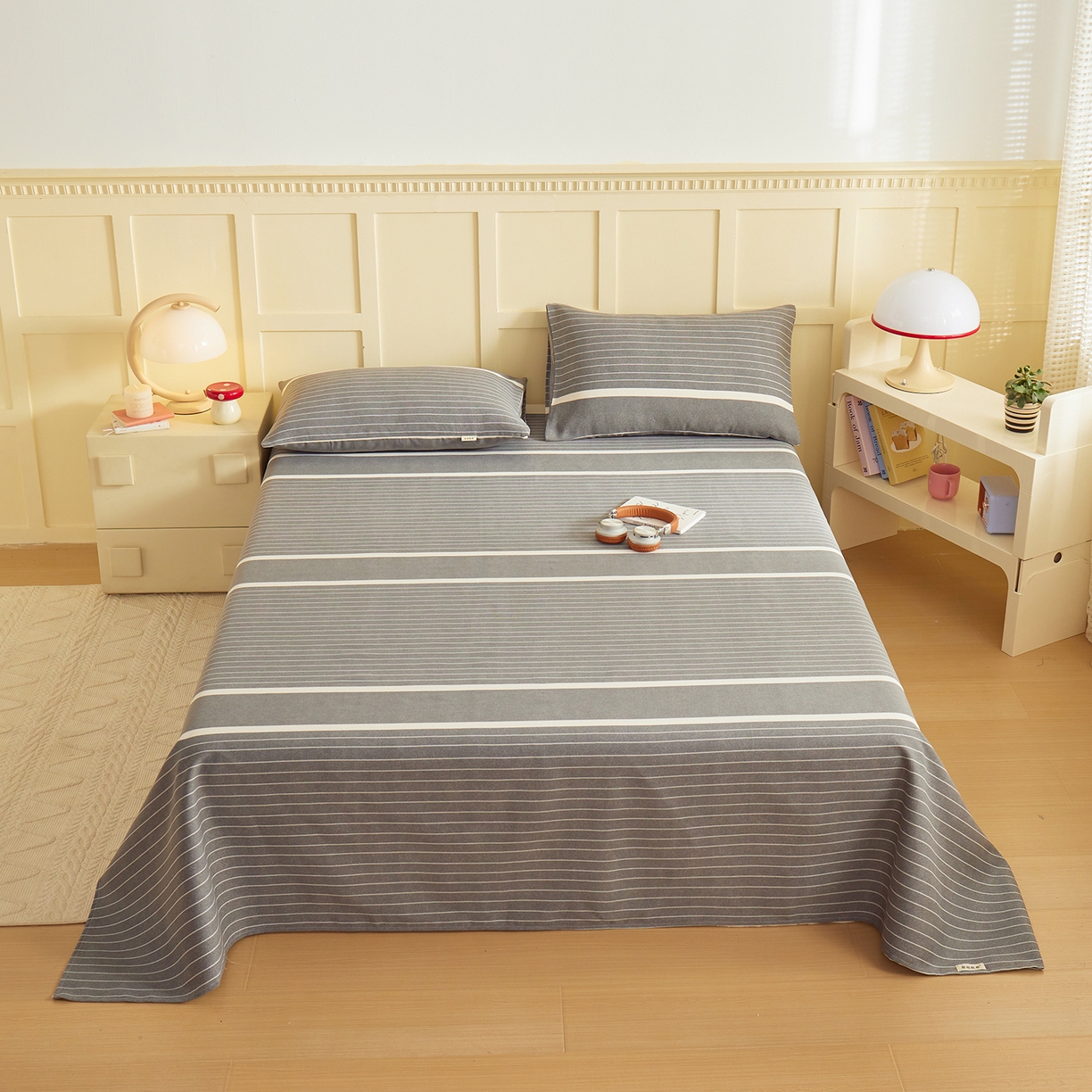 91家纺网 家纺一手货源 找家纺 青泽家纺 2025新款原棉标老粗布系列床单三件套 时尚条格