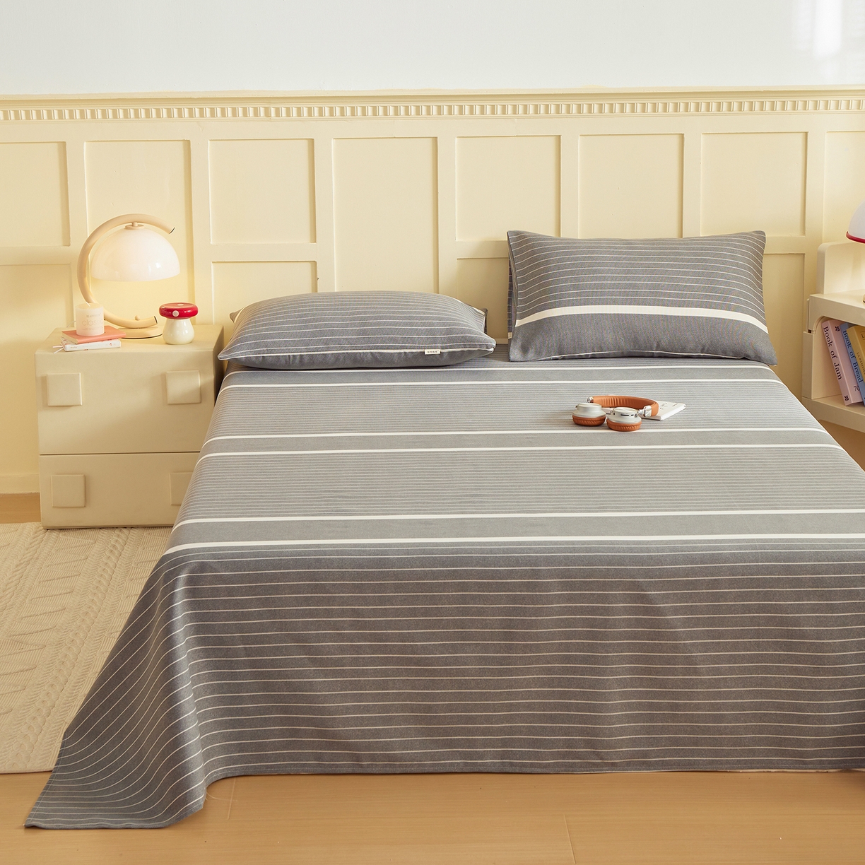 91家纺网 家纺一手货源 找家纺 青泽家纺 2025新款原棉标老粗布系列床单三件套 时尚条格