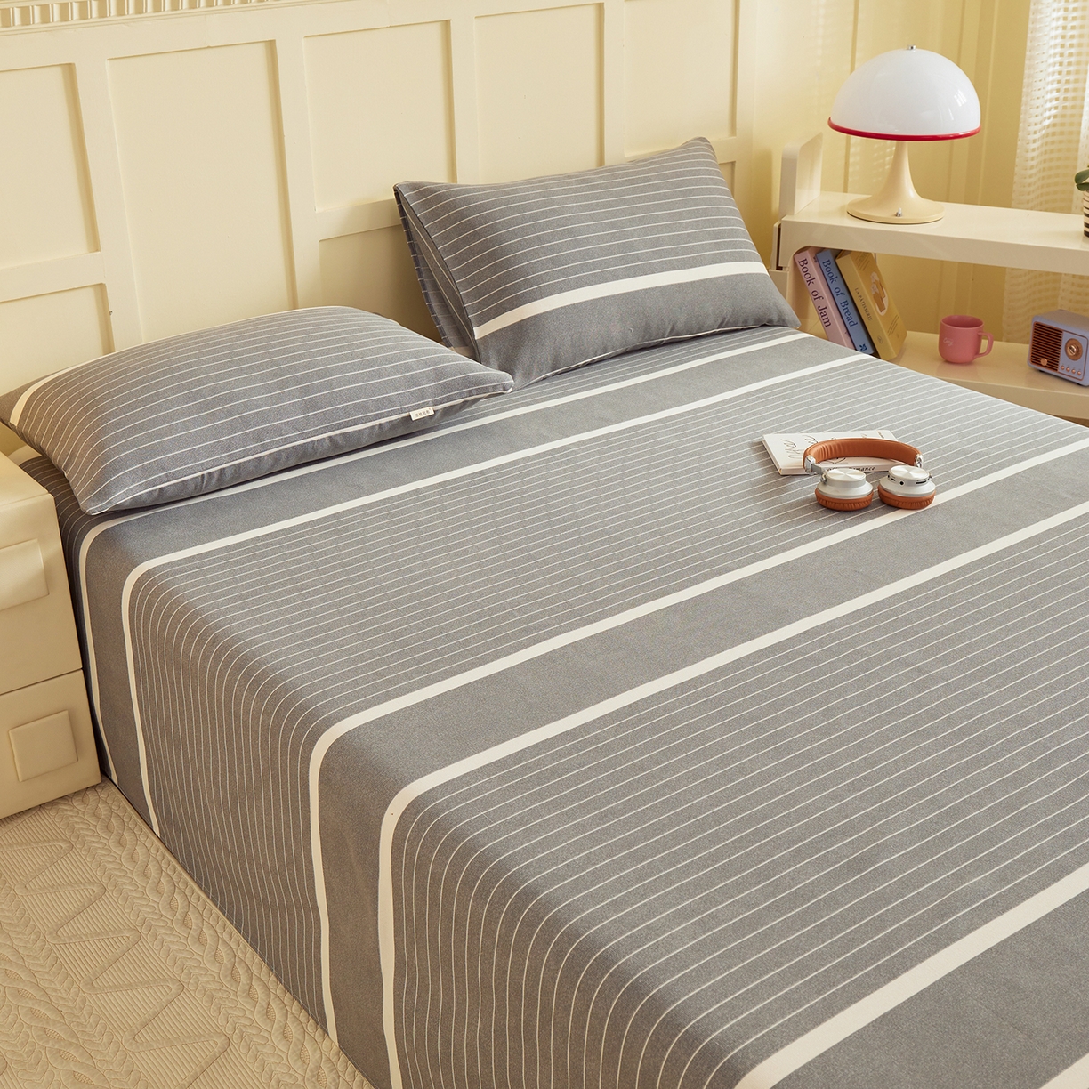 91家纺网 家纺一手货源 找家纺 青泽家纺 2025新款原棉标老粗布系列床单三件套 时尚条格