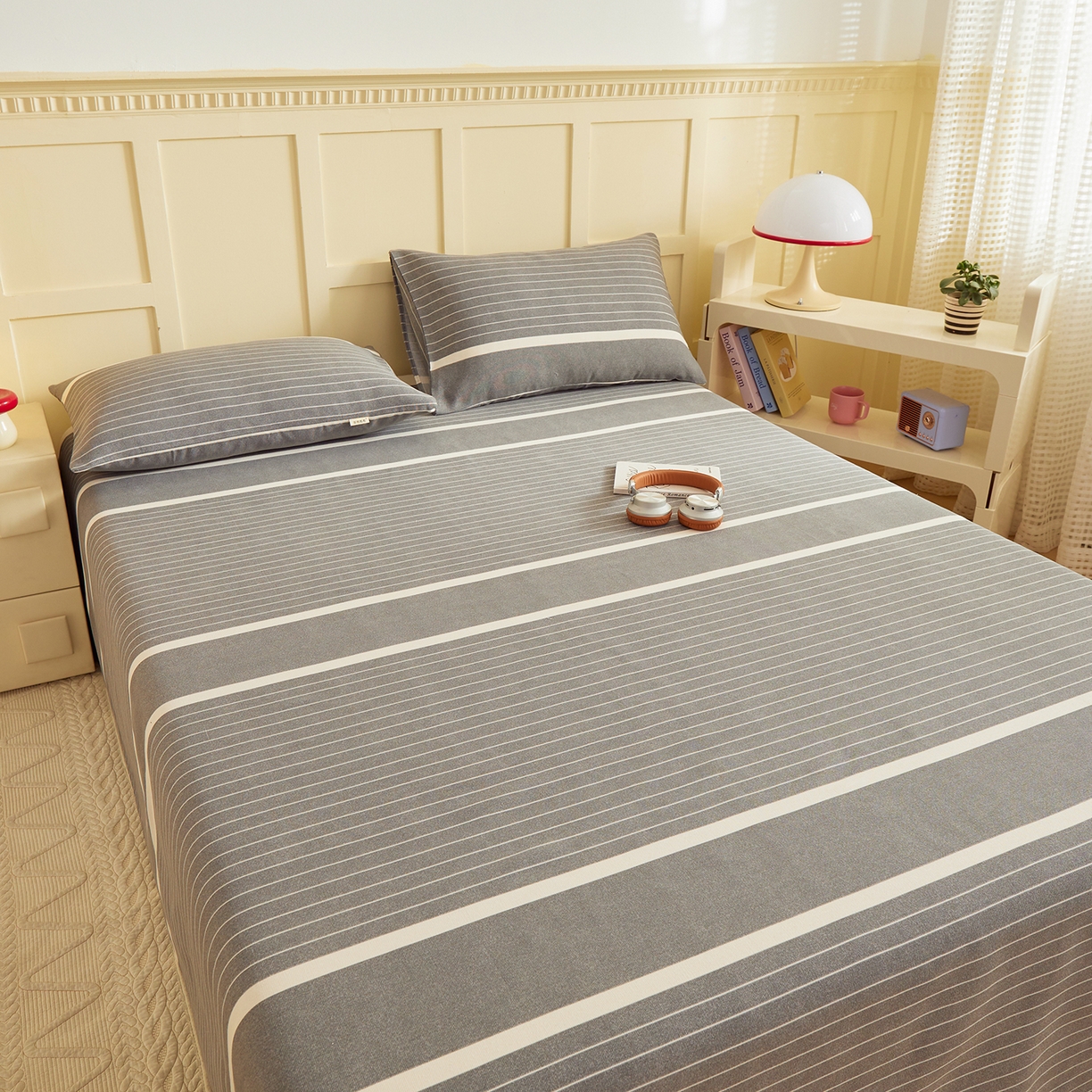 91家纺网 家纺一手货源 找家纺 青泽家纺 2025新款原棉标老粗布系列床单三件套 时尚条格