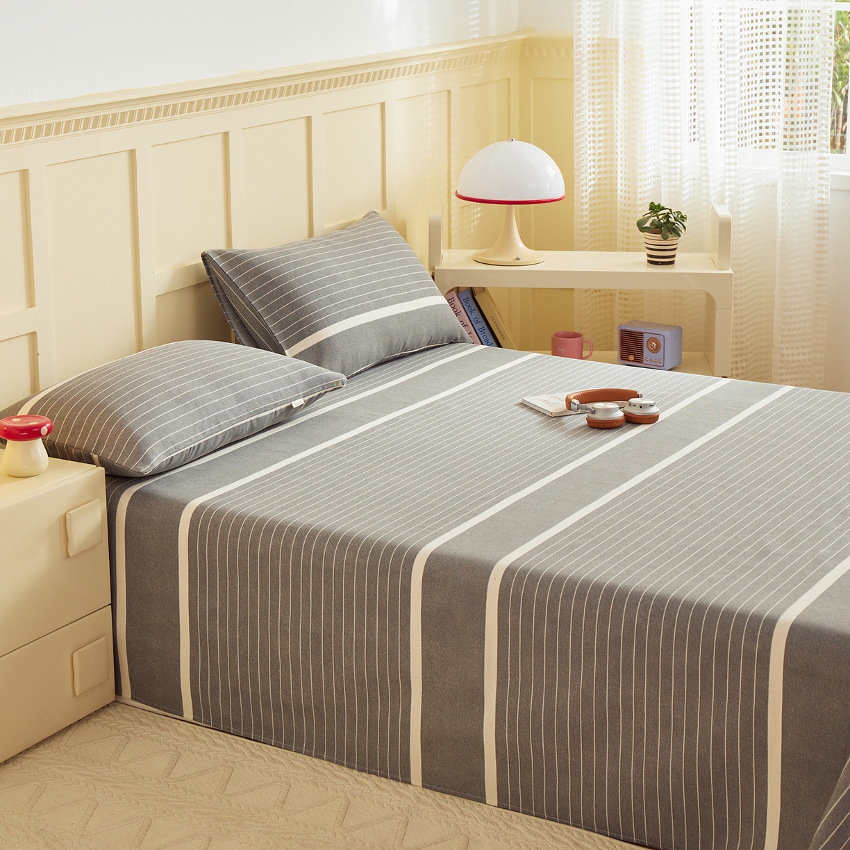 91家纺网 家纺一手货源 找家纺 青泽家纺 2025新款原棉标老粗布系列床单三件套 时尚条格