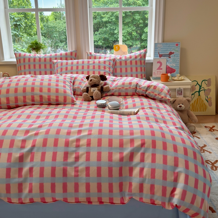 91家纺网 家纺一手货源 找家纺 如意朵 2025新款全棉纯棉磨毛四件套 艾格-粉