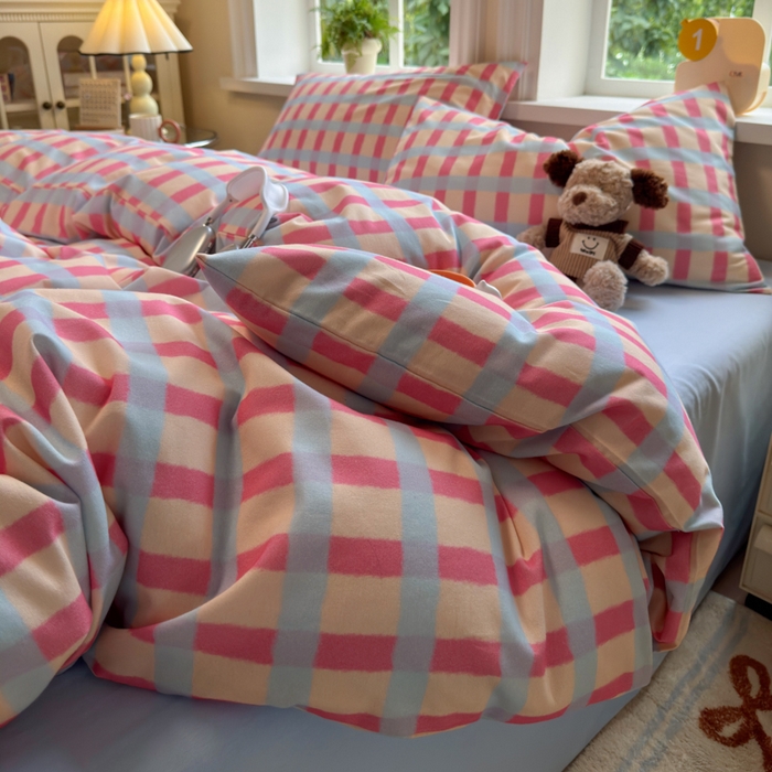 91家纺网 家纺一手货源 找家纺 如意朵 2025新款全棉纯棉磨毛四件套 艾格-粉