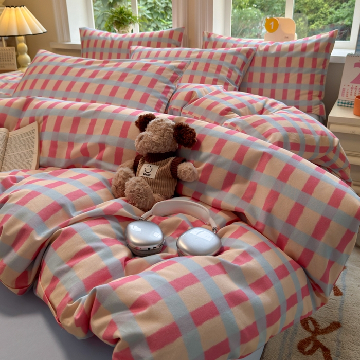 91家纺网 家纺一手货源 找家纺 如意朵 2025新款全棉纯棉磨毛四件套 艾格-粉