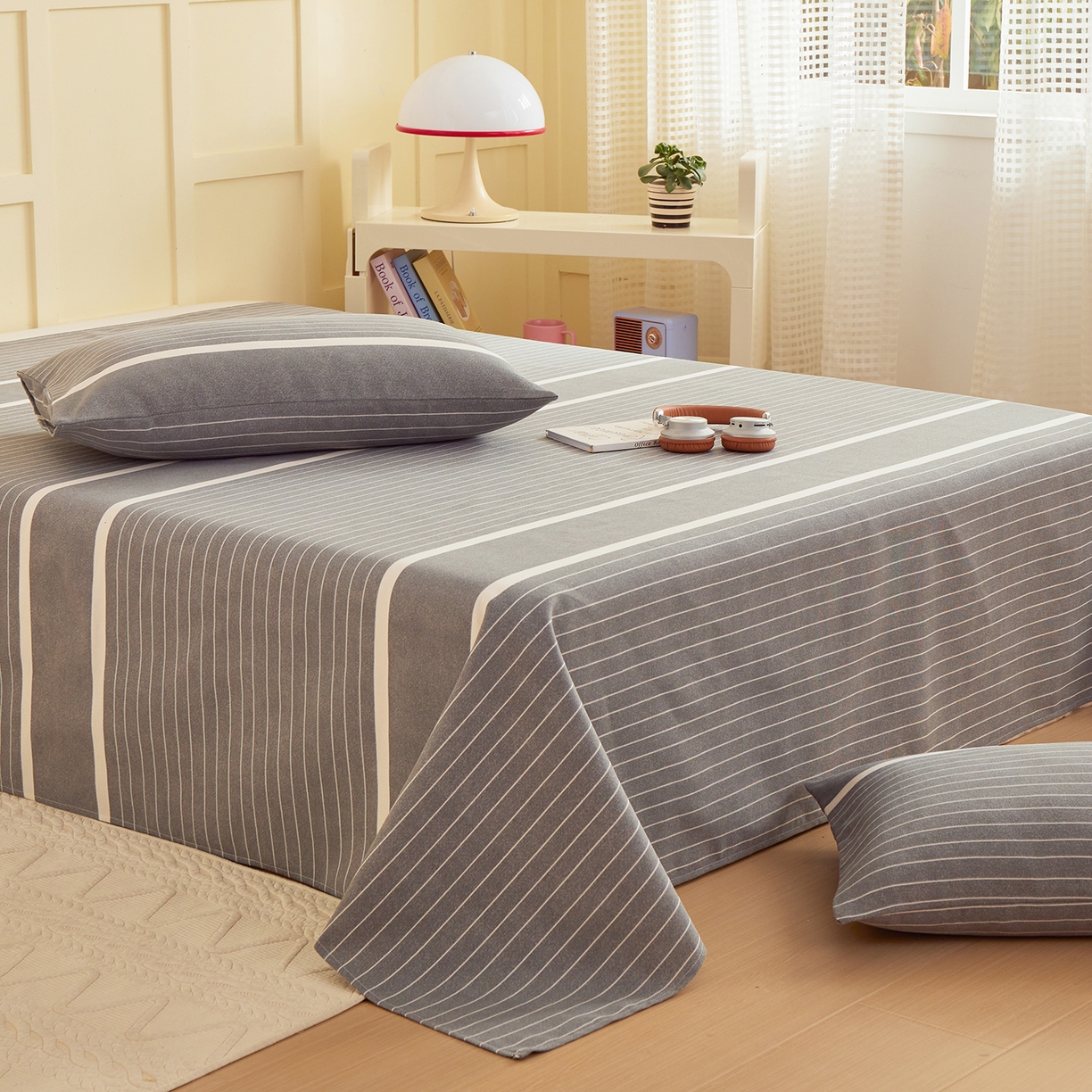 91家纺网 家纺一手货源 找家纺 青泽家纺 2025新款原棉标老粗布系列床单三件套 时尚条格