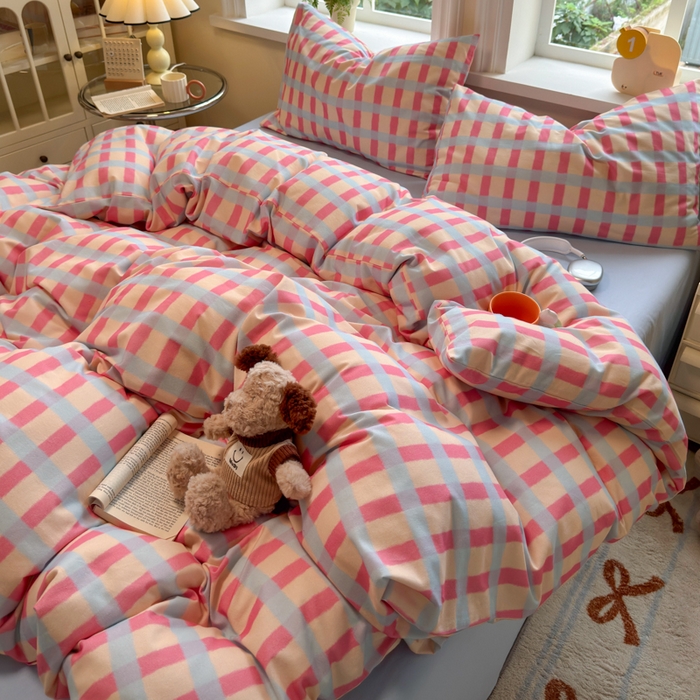 91家纺网 家纺一手货源 找家纺 如意朵 2025新款全棉纯棉磨毛四件套 艾格-粉