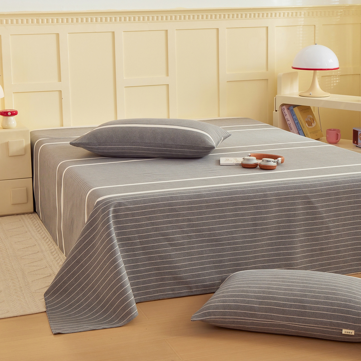 91家纺网 家纺一手货源 找家纺 青泽家纺 2025新款原棉标老粗布系列床单三件套 时尚条格