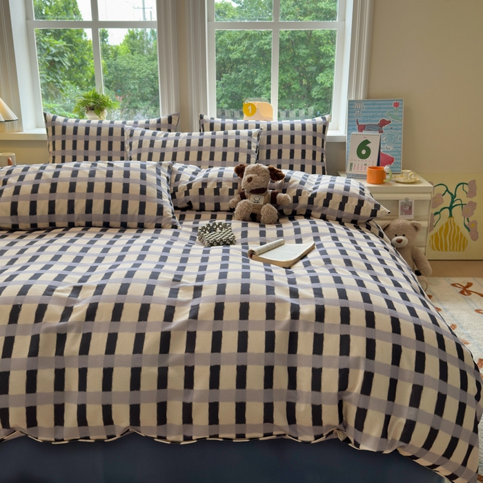 91家纺网 家纺一手货源 找家纺 如意朵 2025新款全棉纯棉磨毛四件套 艾格-灰