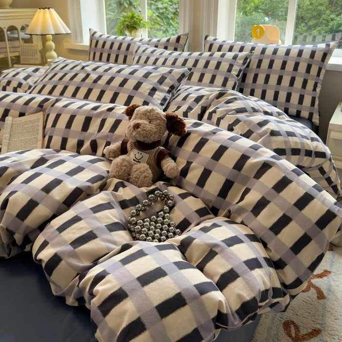 91家纺网 家纺一手货源 找家纺 如意朵 2025新款全棉纯棉磨毛四件套 艾格-灰