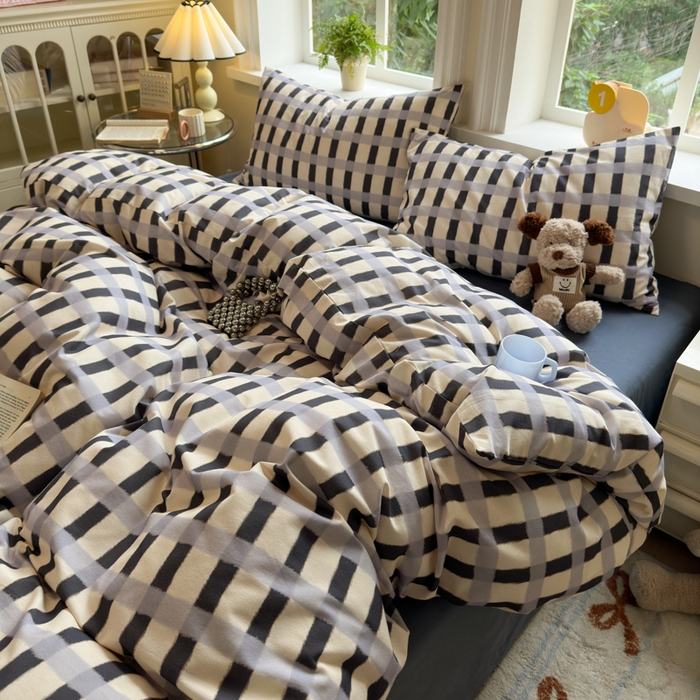 91家纺网 家纺一手货源 找家纺 如意朵 2025新款全棉纯棉磨毛四件套 艾格-灰