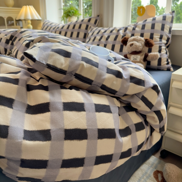 91家纺网 家纺一手货源 找家纺 如意朵 2025新款全棉纯棉磨毛四件套 艾格-灰