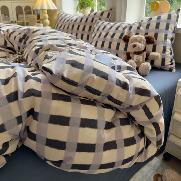 91家纺网 家纺一手货源 找家纺 如意朵 2025新款全棉纯棉磨毛四件套 艾格-灰