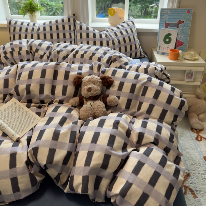 91家纺网 家纺一手货源 找家纺 如意朵 2025新款全棉纯棉磨毛四件套 艾格-灰