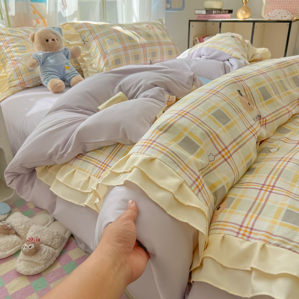 91家纺网 家纺一手货源 找家纺 （总）子钦家纺 2025新款云朵棉水洗棉双花边奶油花边仙女风床单床笠床裙四件套