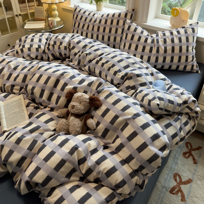 91家纺网 家纺一手货源 找家纺 如意朵 2025新款全棉纯棉磨毛四件套 艾格-灰