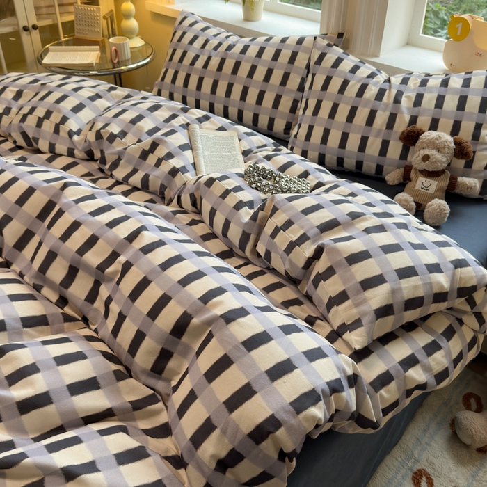 91家纺网 家纺一手货源 找家纺 如意朵 2025新款全棉纯棉磨毛四件套 艾格-灰