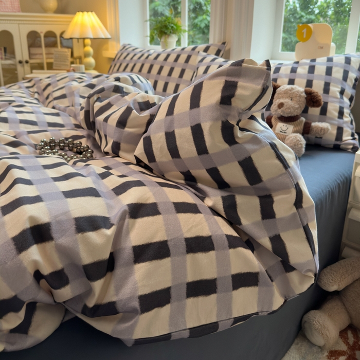 91家纺网 家纺一手货源 找家纺 如意朵 2025新款全棉纯棉磨毛四件套 艾格-灰