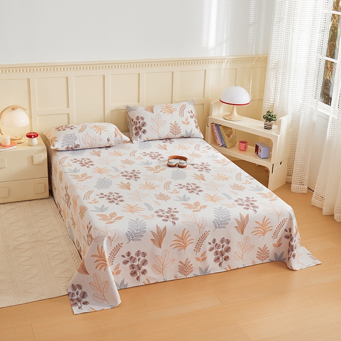 91家纺网 家纺一手货源 找家纺 青泽家纺 2025新款原棉标老粗布系列床单三件套 叶语