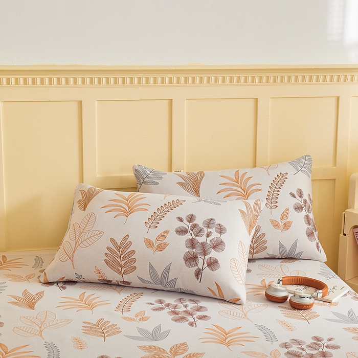 91家纺网 家纺一手货源 找家纺 青泽家纺 2025新款原棉标老粗布系列床单三件套 叶语