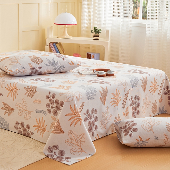 91家纺网 家纺一手货源 找家纺 青泽家纺 2025新款原棉标老粗布系列床单三件套 叶语