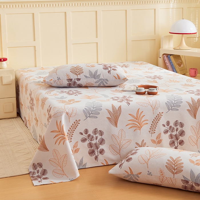 91家纺网 家纺一手货源 找家纺 青泽家纺 2025新款原棉标老粗布系列床单三件套 叶语