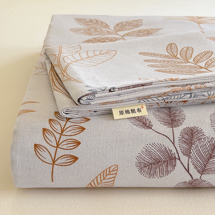 91家纺网 家纺一手货源 找家纺 青泽家纺 2025新款原棉标老粗布系列床单三件套 叶语