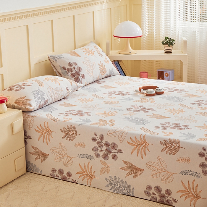 91家纺网 家纺一手货源 找家纺 青泽家纺 2025新款原棉标老粗布系列床单三件套 叶语