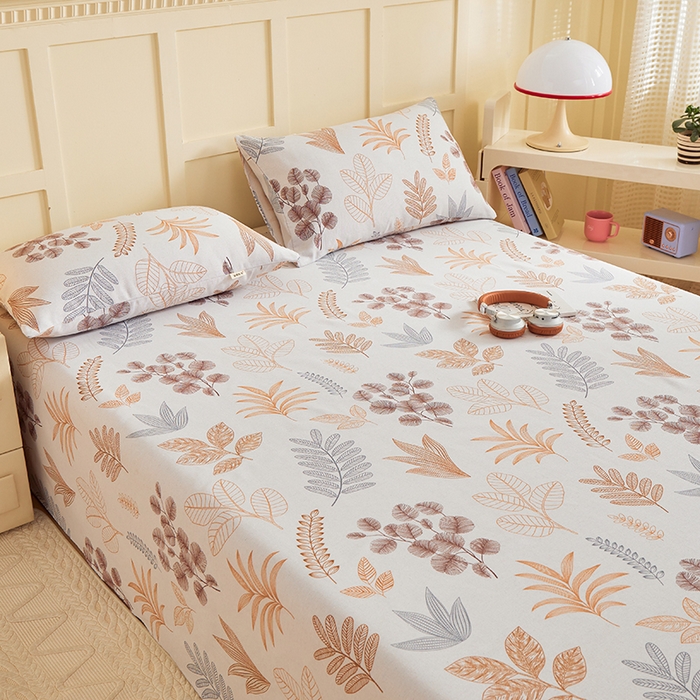 91家纺网 家纺一手货源 找家纺 青泽家纺 2025新款原棉标老粗布系列床单三件套 叶语