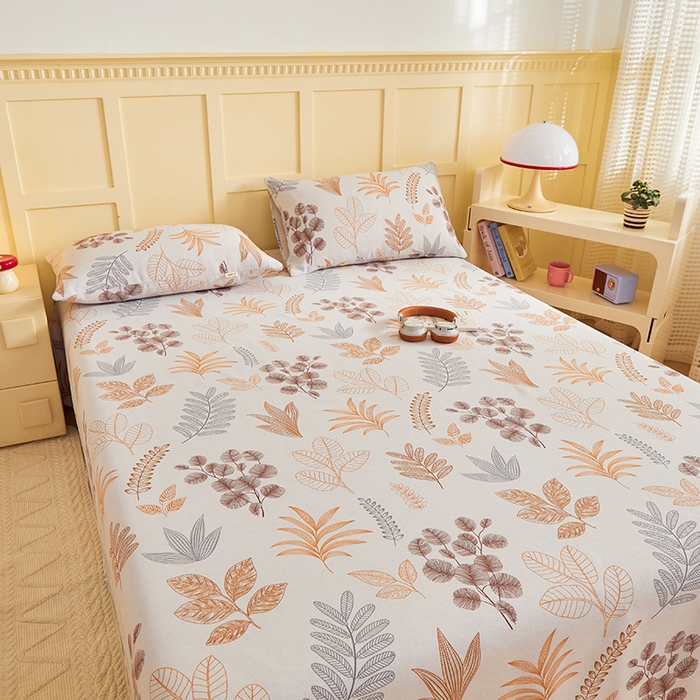 91家纺网 家纺一手货源 找家纺 青泽家纺 2025新款原棉标老粗布系列床单三件套 叶语