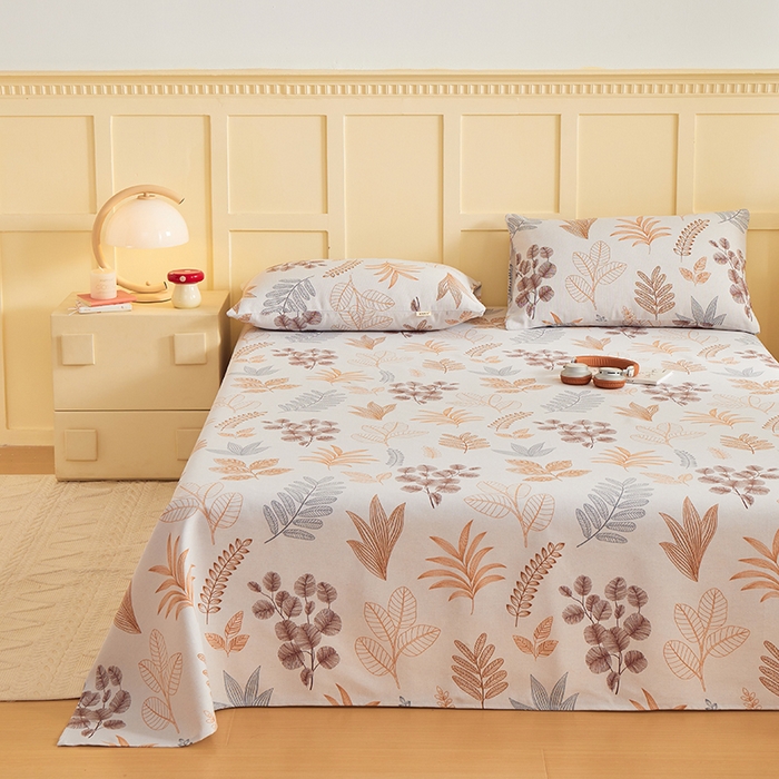 91家纺网 家纺一手货源 找家纺 青泽家纺 2025新款原棉标老粗布系列床单三件套 叶语