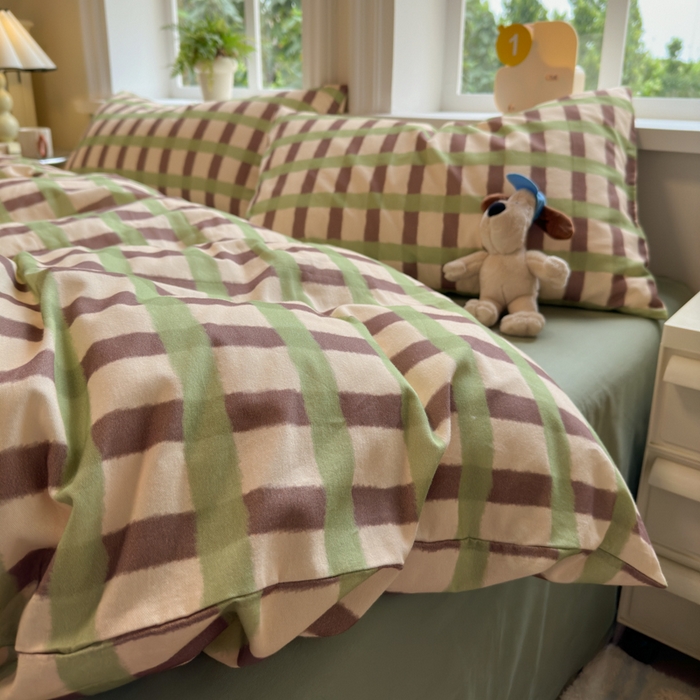 91家纺网 家纺一手货源 找家纺 如意朵 2025新款全棉纯棉磨毛四件套 艾格-绿