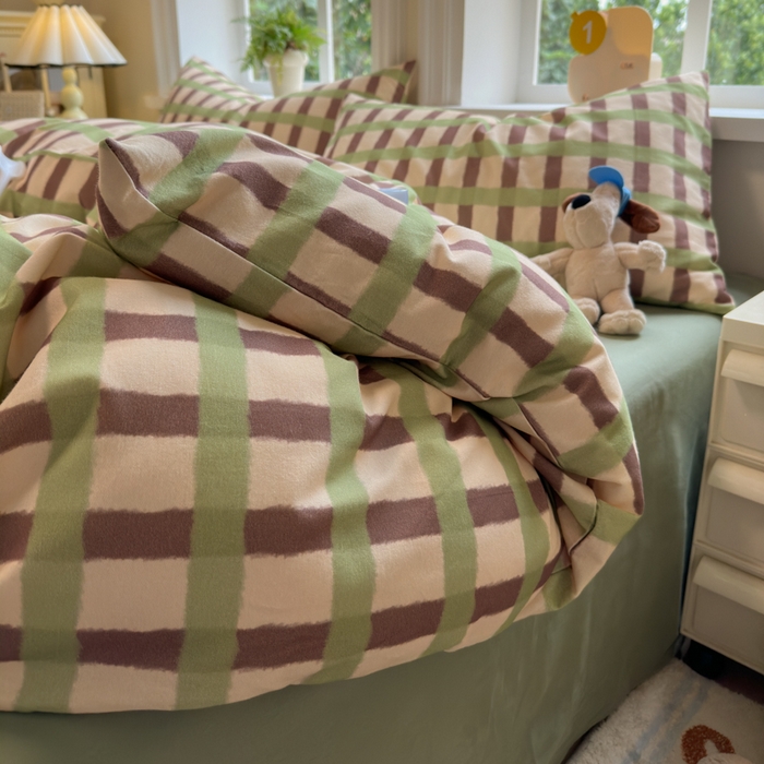 91家纺网 家纺一手货源 找家纺 如意朵 2025新款全棉纯棉磨毛四件套 艾格-绿