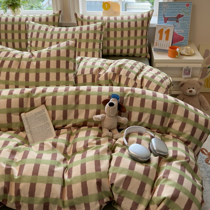 91家纺网 家纺一手货源 找家纺 如意朵 2025新款全棉纯棉磨毛四件套 艾格-绿