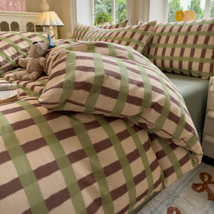 91家纺网 家纺一手货源 找家纺 如意朵 2025新款全棉纯棉磨毛四件套 艾格-绿