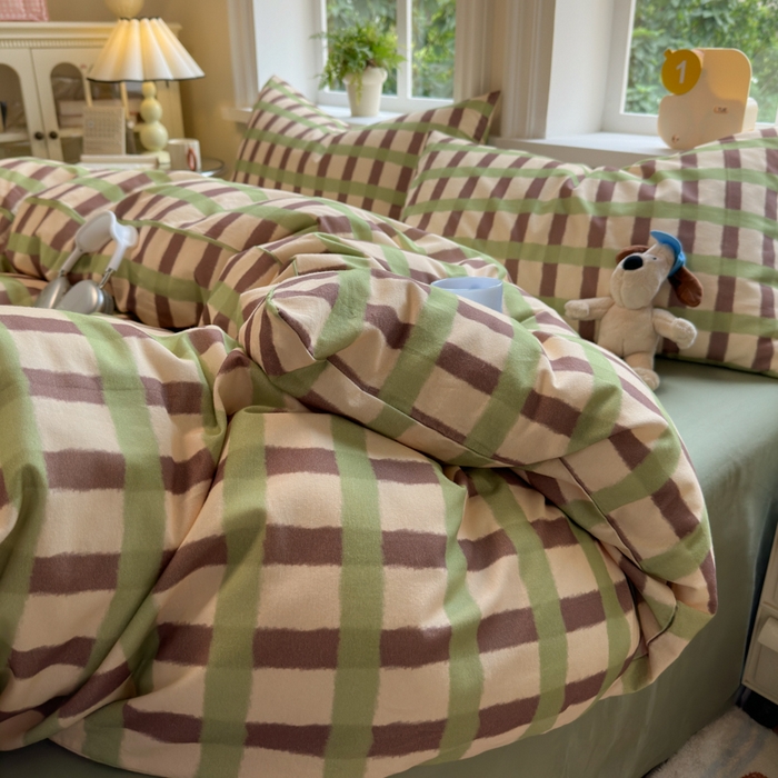 91家纺网 家纺一手货源 找家纺 如意朵 2025新款全棉纯棉磨毛四件套 艾格-绿