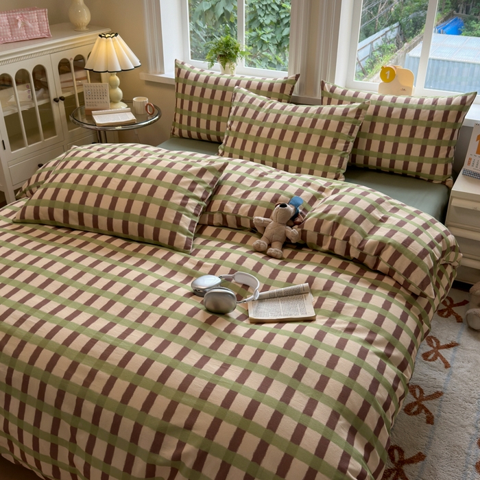 91家纺网 家纺一手货源 找家纺 如意朵 2025新款全棉纯棉磨毛四件套 艾格-绿