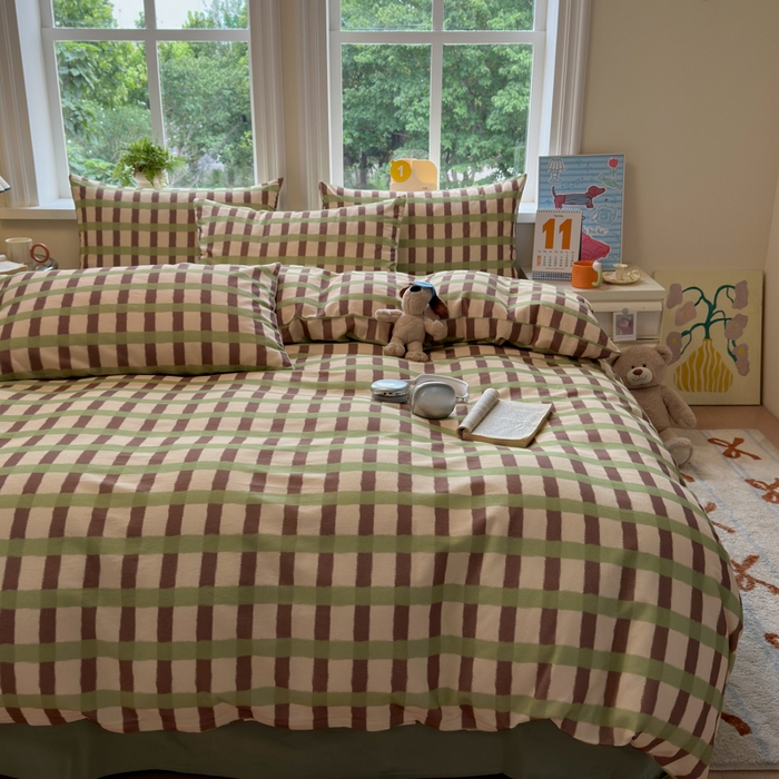 91家纺网 家纺一手货源 找家纺 如意朵 2025新款全棉纯棉磨毛四件套 艾格-绿