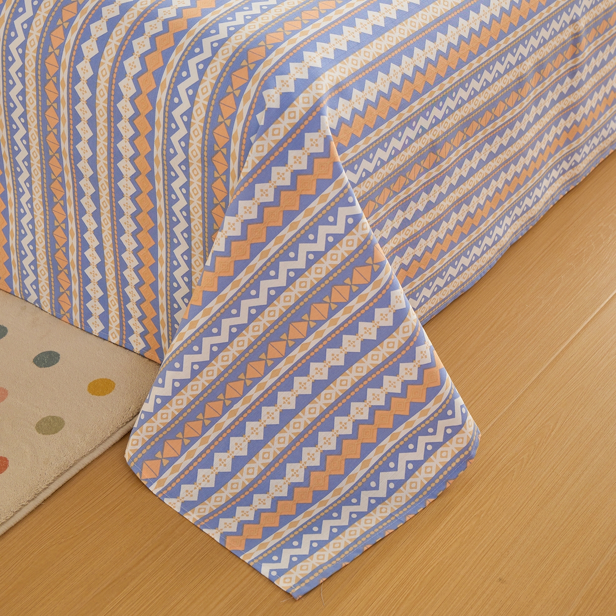 91家纺网 家纺一手货源 找家纺 青泽家纺 2025新款原棉标老粗布系列床单三件套 波纹蓝