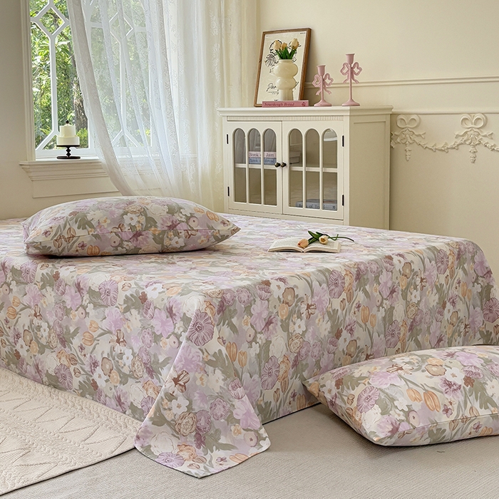 91家纺网 家纺一手货源 找家纺 青泽家纺 2025新款原棉标老粗布系列床单三件套 法式庄园