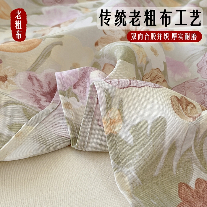 91家纺网 家纺一手货源 找家纺 青泽家纺 2025新款原棉标老粗布系列床单三件套 法式庄园