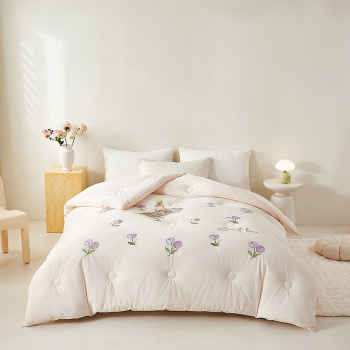 欢乐季2025新款刺绣零压绒恒温大豆被四季被+被芯（可以开发票—专票8个点） 郁金香