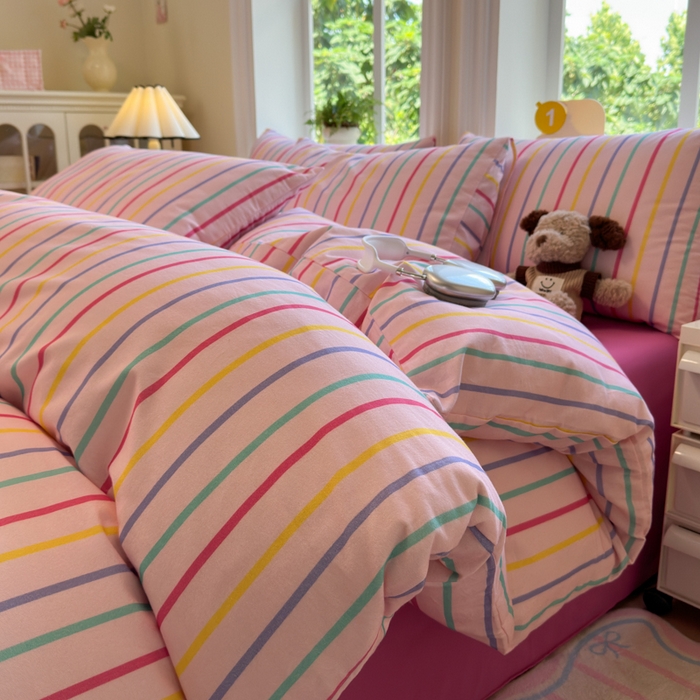 如意朵 2025新款全棉纯棉磨毛四件套 多彩-粉