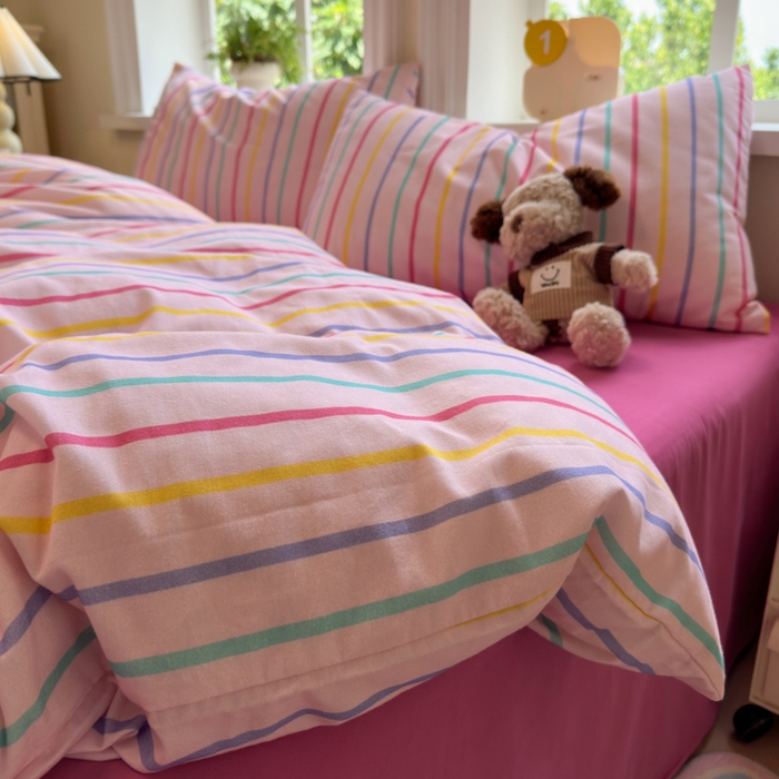 91家纺网 家纺一手货源 找家纺 如意朵 2025新款全棉纯棉磨毛四件套 多彩-粉