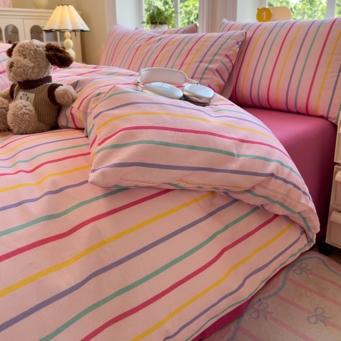 91家纺网 家纺一手货源 找家纺 如意朵 2025新款全棉纯棉磨毛四件套 多彩-粉