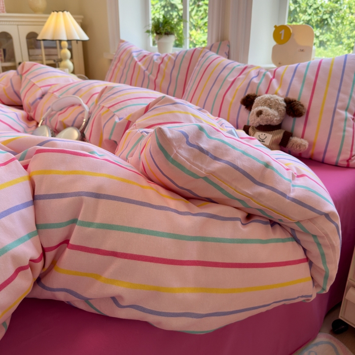 91家纺网 家纺一手货源 找家纺 如意朵 2025新款全棉纯棉磨毛四件套 多彩-粉