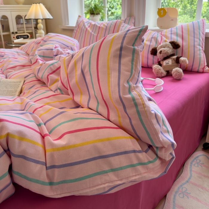 91家纺网 家纺一手货源 找家纺 如意朵 2025新款全棉纯棉磨毛四件套 多彩-粉