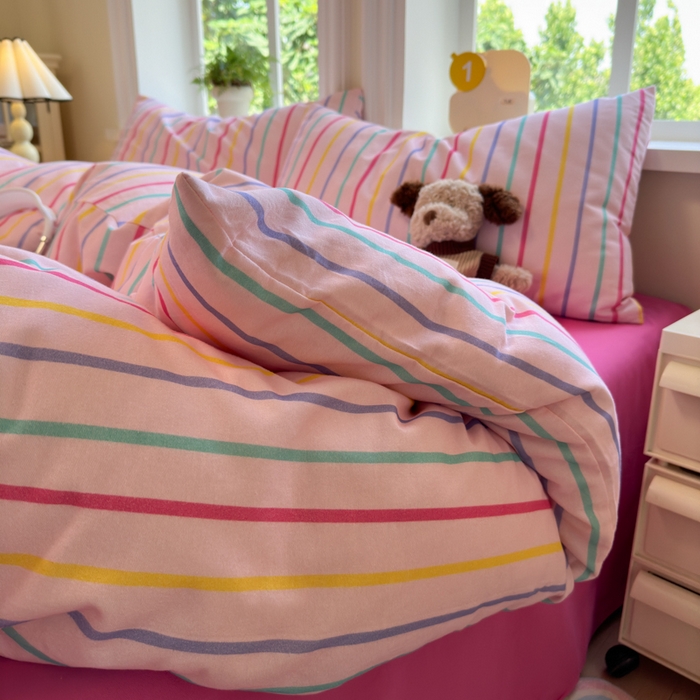 91家纺网 家纺一手货源 找家纺 如意朵 2025新款全棉纯棉磨毛四件套 多彩-粉